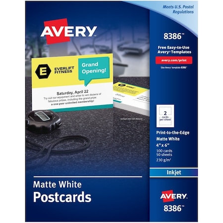 Avery Cards, Post, Inkjet, 4X6, We, 50 AVE8386